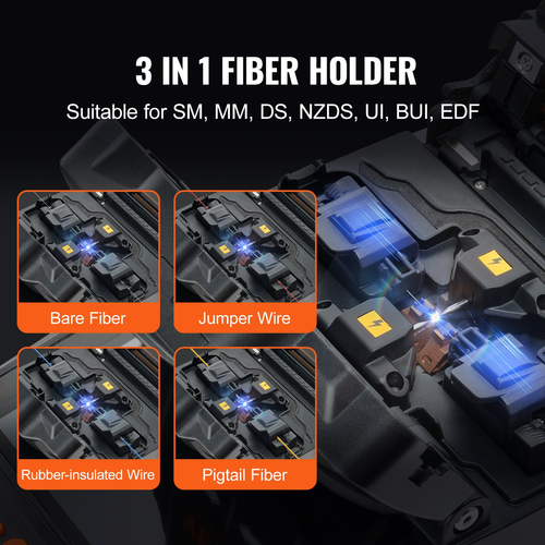 VEVOR Fiber Fusion Splicer 6 Motors, Core Alignment Fiber Optic Fusion Splicer με 4&quot; ψηφιακή οθόνη LCD, αποθήκευση εικόνας, 3 σε 1 Auto Focus Optical Fiber Holder Cleaver Kit 5-6s Spicing 9-25s Θέρμανση