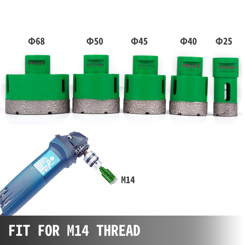 VEVOR 5 Pcs Diamond Hole Saw Set Diamond Drill Core Bits, M14 25/40/45/50/68MM Τρυπάνι κοπής τρυπών, M14 νήμα Point-Accurate Drilling for Tiles Ceramic Granite