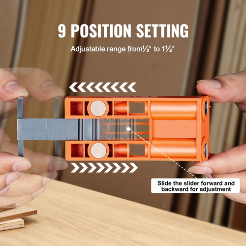 VEVOR Pocket Hole Jig, 56 Pcs Mini Jig Pocket Hole System με 9&quot; C-clamp, Step Drill, γαλλικό κλειδί, Drill Stop Ring, Square Drive Bit και βίδες, για ξυλουργικά έργα DIY