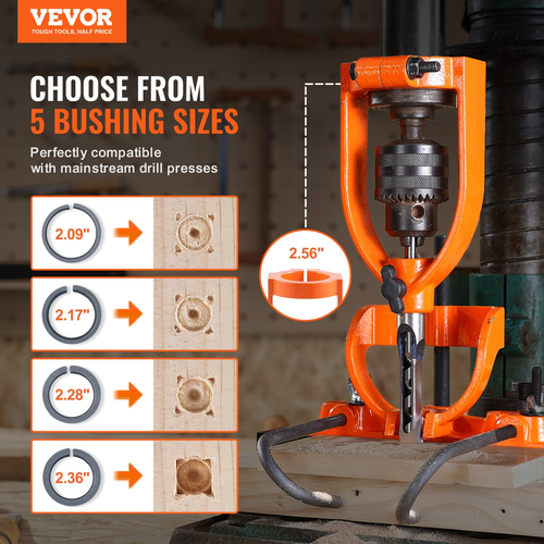 VEVOR Mortising Attachment for Drill Press, 4 Model Drills Set τετράγωνης σμίλης, Still Drill Locator Set Mortise and Tenon Tools with 5 Bushings, for Woodworking Mortising Mortising Tenoning Drilling Machine