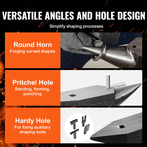 Αμόνι VEVOR Single Horn, Αμόνι από χυτό ατσάλι 22Lbs, Σιδηρουργός στρογγυλού κέρατου υψηλής σκληρότητας, μεγάλος πάγκος και σταθερή βάση, με στρογγυλή και τετράγωνη τρύπα, εργαλείο μεταλλουργίας για κάμψη και διαμόρφωση