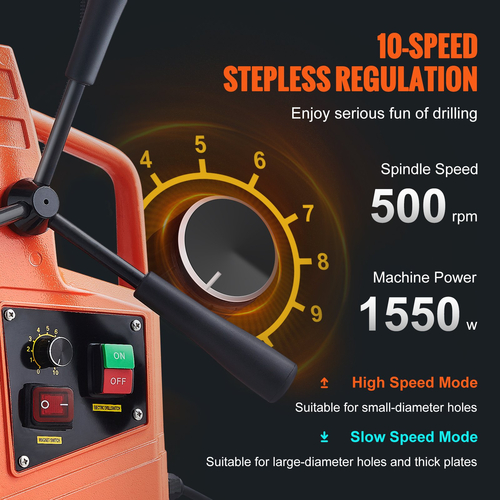 VEVOR Μαγνητικό τρυπάνι 1550W 2922lbf/13000N Φορητό μαγνητικό τρυπάνι τύπου 500RPM