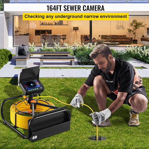 VEVOR Sewer Camera 164FT Cable Pipeline Inspection Camera 4,3 ιντσών TFT LCD οθόνη σωλήνα κάμερας Αδιάβροχη IP68 κάμερα επιθεώρησης αγωγών με 6 τεμάχια LED 8500MAH μπαταρία λιθίου, Λειτουργία DVR, 50M