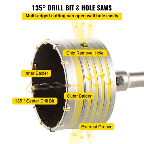 VEVOR Concrete Hole Saw Kit, 1-2/11\&quot;, 1-3/5\&quot;, 2-9/16\&quot;, 3-5/32\&quot;, 3-15/16\&quot; Σετ τρυπανιών SDS Plus &amp; SDS MAX Κόπτης Τοίχων Τρυπών Στέλεχος με Μπέκα 4-1/3\&quot; για σκυρόδεμα, τσιμέντο, πέτρινο τοίχο, Ma