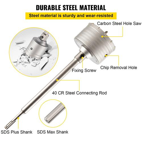 VEVOR Concrete Hole Saw Kit, 1-2/11\&quot;, 1-3/5\&quot;, 2-9/16\&quot;, 3-5/32\&quot;, 3-15/16\&quot; Σετ τρυπανιών SDS Plus &amp; SDS MAX Κόπτης Τοίχων Τρυπών Στέλεχος με Μπέκα 4-1/3\&quot; για σκυρόδεμα, τσιμέντο, πέτρινο τοίχο, Ma
