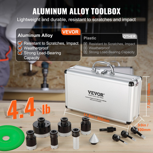 Σετ τρυπανιών VEVOR Diamond Core, 8 ΤΕΜ. 6/8/10/25/35/38/50/65mm Diamond Hole Saw Kit, με πριονωτή λεπίδα κώνου μύτης δακτύλου και θήκη αποθήκευσης για στεγνό και υγρό, τρυπάνια διαμαντιών για πλακάκια Κεραμικός