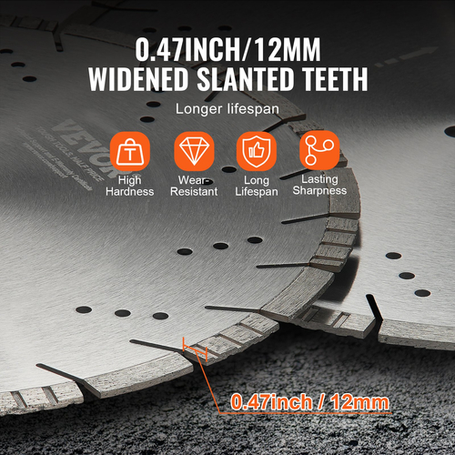 VEVOR Diamond Blade 14 ιντσών Λεπίδα πριονιού σκυροδέματος υγρά ή στεγνά 0,47 ιντσών λοξά δόντια