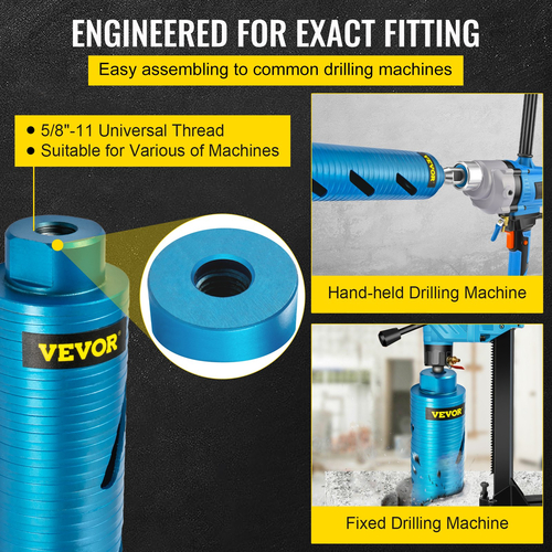 Τρυπάνι VEVOR Core, 2,5\&quot; / 63,5 mm Διάμετρος 5/8\&quot;-11 με σπείρωμα, 9,5\&quot; / 241,3mm Βάθος Διαμαντένιο Εργαλείο οπής ξηρού πυρήνα με μύτη πιλότου &amp; λεπίδα 4,5&quot;, πριονίδια οπής τοιχοποιίας για σκληρό σκυρόδεμα Τούβλο και Β