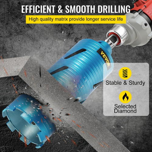VEVOR Diamond Core Drill, 4&quot;/101mm Diameter Core Drill Drill, 9,5&quot;/241mm Concrete Core Drill Drill, 5/8\&quot;-11 Thread Core Bit, Dry/Wet Drill Drill Bit with a Lade, Diamond Wet Coring Bit for Concrete