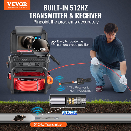 VEVOR Sewer Camera 165 ft/50m Αυτοεπιπεδούμενη κάμερα αποχέτευσης με οθόνη αφής 10,1