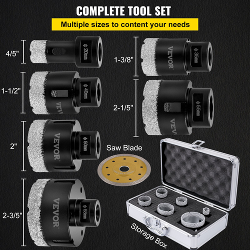 VEVOR Diamond Drill Bits 6PCS Diamond Hole Saw 20/35/40/50/55/68mm Tile Hole Saw Kit Vecuum Brazed Diamond Drill Drill Bit 0,59in/15mm Segment Tile Hole Saw w Θήκη αποθήκευσης για κεραμική μαρμελάδα από κεραμίδια