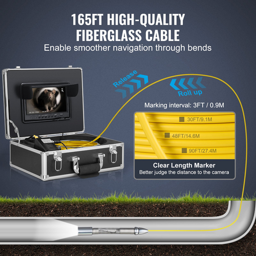 VEVOR Sewer Camera 165 ft Αυτοεπιπεδούμενη κάμερα αγωγού με 512Hz Locator 36X Zoom