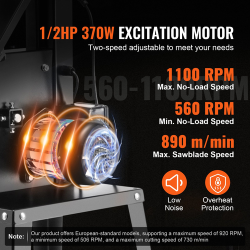 VEVOR Πριόνι ταινίας με Βάση 9,65 σε 370 W δύο ταχυτήτων