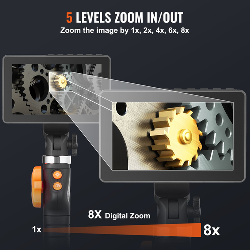 VEVOR Αρθρωτό Borescope Camera με φως, αμφίδρομη αρθρωτή κάμερα ενδοσκοπίου επιθεώρησης με μικροσκοπικό φακό 6,4 mm, οθόνη 5&quot; IPS 1080P HD, 8X Zoom, 8 LED Light Snake κάμερα για αυτοκίνητα, υδραυλικά