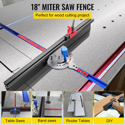 VEVOR Miter Gauge, επιτραπέζιο πριόνι 18&quot;, φράχτη ακριβείας με ζυγαριά σήμανσης λέιζερ, έλκηθρο επιτραπέζιου πριονιού αλουμινίου με άκρα με γωνία 60 μοιρών για μέγιστη στήριξη αποθέματος και επαναλαμβανόμενη κοπή Flip Stop