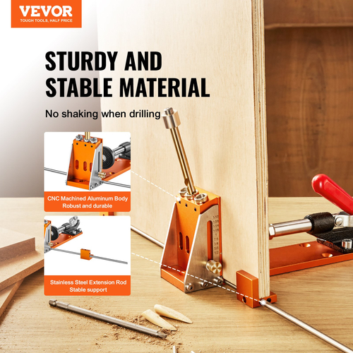 VEVOR Pocket Hole Jig Kit, 34 τμχ Pocket Hole Jig System με 11&quot; C-clamp, Εξάρτημα, Step Drills, κλειδιά, Drill Stop Rings, Square Drive Bits, Toolbox, for DIY Carpentry Projects, Ρυθμιζόμενο