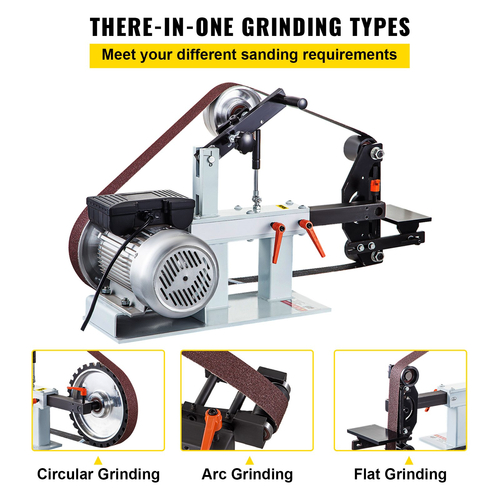Ταινιοτριβείο VEVOR 2Hp σταθερής ταχύτητας 2 X 82 ιντσών Ιμάντες δίσκου τριβείο με 3 τροχούς λείανσης 110V Πάγκος τριβείο 12 ιντσών Τροχός και επίπεδη βάση εργαλείων για κατασκευή μαχαιριών