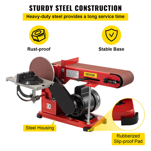 VEVOR Belt Sander 4&quot; x 36&quot;, Disc Combo Sander 6&quot; Ηλεκτρικό ρυθμιζόμενο τριβείο πάγκου 375W Grinder Πάγκος λείανσης με 4 λαστιχένια μαξιλαράκια ποδιών