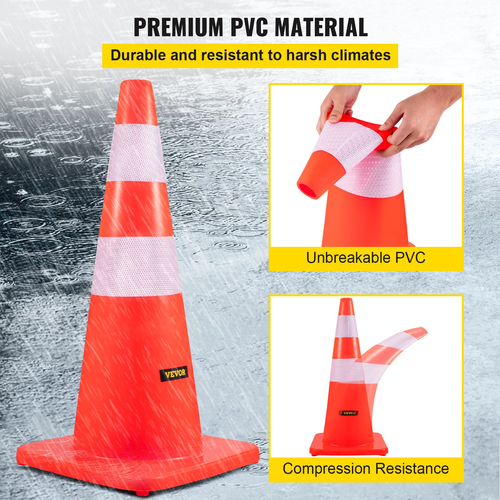 Κώνοι ασφαλείας VEVOR, Ύψος 28 ίντσες/73 cm, 12 ΤΕΜ PVC πορτοκαλί κώνος κυκλοφορίας με 2 αντανακλαστικά κολάρα και ζυγισμένη βάση, που χρησιμοποιούνται για έλεγχο κυκλοφορίας, στάθμευση δρόμου και σχολική βελτίωση