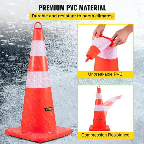 VEVOR Safety Cones Κώνοι κυκλοφορίας 12 x 28&quot; Πορτοκαλί ανακλαστικοί κώνοι δρόμου