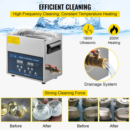 VEVOR 6L Ultrasonic Cleaner Μηχάνημα καθαρισμού υπερήχων διπλής συχνότητας με θερμαντήρα Καθαριστικό κοσμημάτων για ανταλλακτικά Κοσμήματα δαχτυλίδι γυαλιών οδοντοστοιχίας Record Circuit Board 28/40KHz