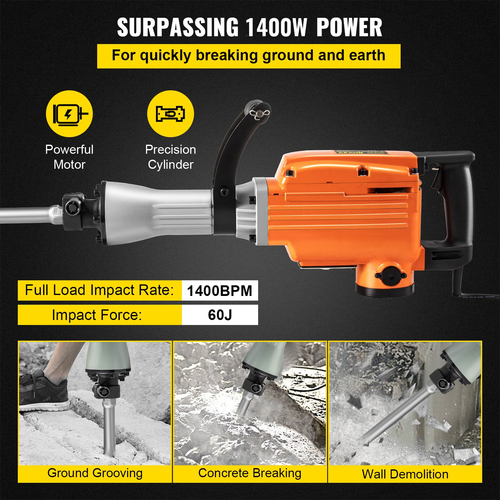 VEVOR Electric Demolition Hammer 2200W Electric Jack Hammer Breaker Ισχυρό σφυρί κατεδάφισης με περιστροφική εργονομική λαβή 360° για σκυρόδεμα