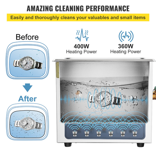 VEVOR Ultrasonic Cleaner, 36KHz~40KHz Ρυθμιζόμενη συχνότητα, 15L 220V, Υπερηχητικό μηχάνημα καθαρισμού με ψηφιακό χρονοδιακόπτη και θερμάστρα, Lab Sonic Cleaner για κέρματα γυαλιών ρολογιών κοσμημάτων, FCC/CE/RoHS