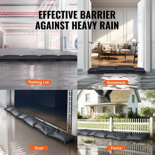VEVOR Flood Barriers, Water Flood Dam 6 Pack, Water Barriers for Flooding, Water Activated Flood Barriers for Home, Doorway, Driveway (2FT x 1in)