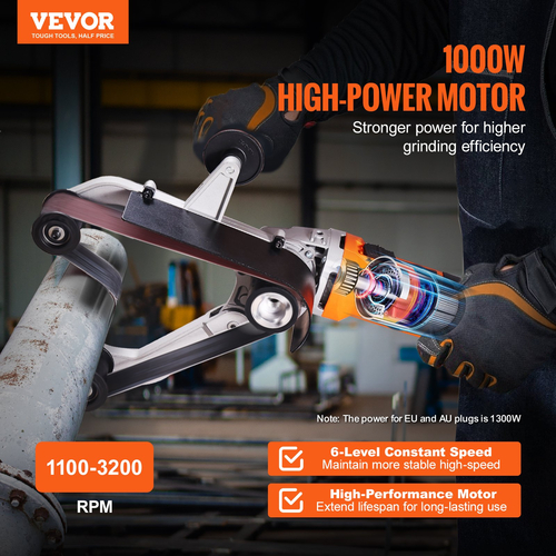VEVOR Pipe Tube Polisher Sander 1300W 6 μεταβλητών ταχυτήτων με ιμάντες λείανσης 3 τμχ