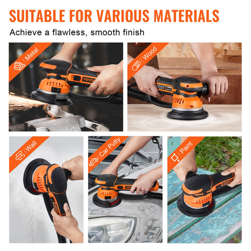 VEVOR Random Orbital Sander 6&#039;&#039; Dual-Action Sander 10 PCS Sandpapers 6 Speeds