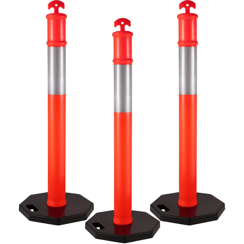VEVOR Traffic Delineator Posts 44 Inch Height Channelizer Cones Orange PE Delineator Post Kit 10 inch Reflective Band, Portable Delineators Post με βάση από καουτσούκ 16 ιντσών, Delineator Cones Σετ 3