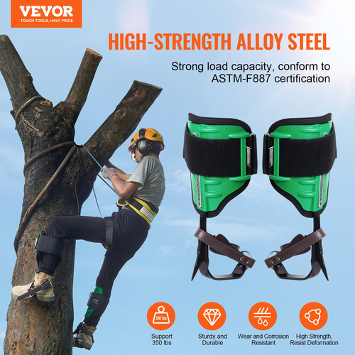 VEVOR Tree Climbing Spikes Climbing Spurs Aloy Steel Arborist Equipment Green