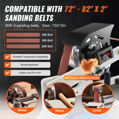 VEVOR Belt Grinder Sander 72 x 2-inch Belt Polisher with VFD 3 Grinding Forms