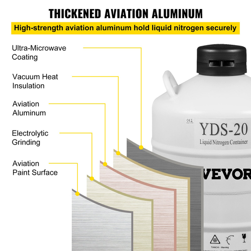 VEVOR 20L Δοχείο υγρού αζώτου Κρυογονικό δοχείο LN2 Tank Dewar με ιμάντες 6τμχ Κάνιστρα για εργαστήριο