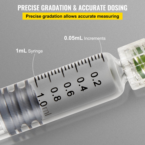 Σύριγγα VEVOR Borosilicate Glass Luer Lock, 1 mL, 100 τμχ επαναχρησιμοποιούμενες γυάλινες σύριγγες με βελόνες 14 Ga αμβλείας άκρης, για εργαστήριο, κτηνίατρο, τέχνη, χειροτεχνία, παχιά υγρά, λάδι, τζελ, κόλλα, μελάνι, μη υποδερμική