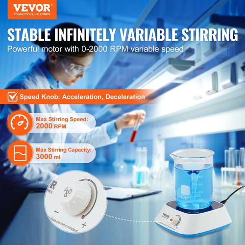 VEVOR Magnetic Stirrer Stir Plate Kit 0-2000 RPM Ρυθμιζόμενη ταχύτητα Max 3000mL