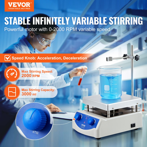 Μαγνητικός αναδευτήρας θερμής πλάκας VEVOR Max 716°F/380°C Αναδευτήρας θερμής πλάκας 0-2000 σ.α.λ.