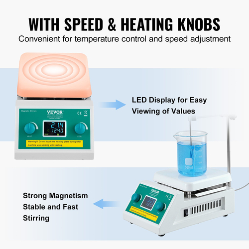 Μαγνητικός αναδευτήρας θερμής πλάκας VEVOR Max 572°F/300°C Αναδευτήρας θερμής πλάκας 0-2000 σ.α.λ.