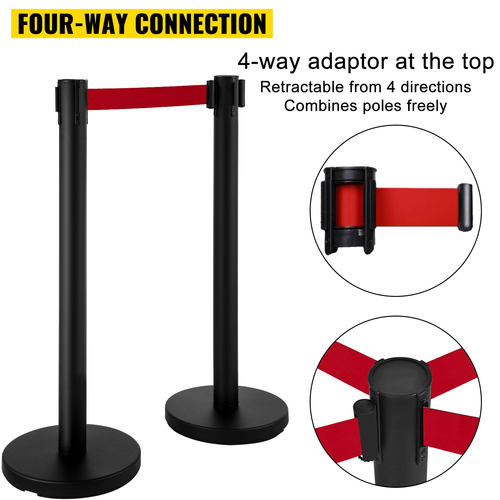 VEVOR Crowd Control Barriers Line Dividers 4PCS Μαύροι πόλοι με ένα πλαίσιο πινακίδας