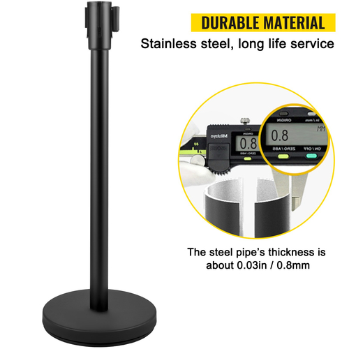 VEVOR Crowd Control Stanchion Stanchion Σετ 8 τεμαχίων με μαύρη ζώνη 6,6 ft/2 m