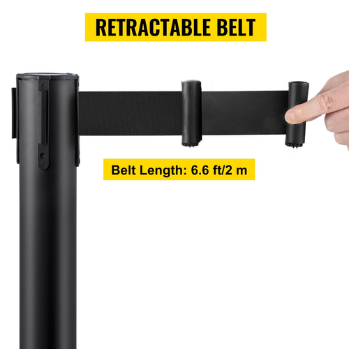 VEVOR Crowd Control Stanchion, Σετ 4 τεμαχίων Stanchion Set, Stanchion Set με 6,6 ft/2 m Μαύρη ανασυρόμενη ζώνη, μαύρο φράγμα ελέγχου πλήθους με σκυρόδεμα και μεταλλική βάση – Συναρμολόγηση Easy Connect