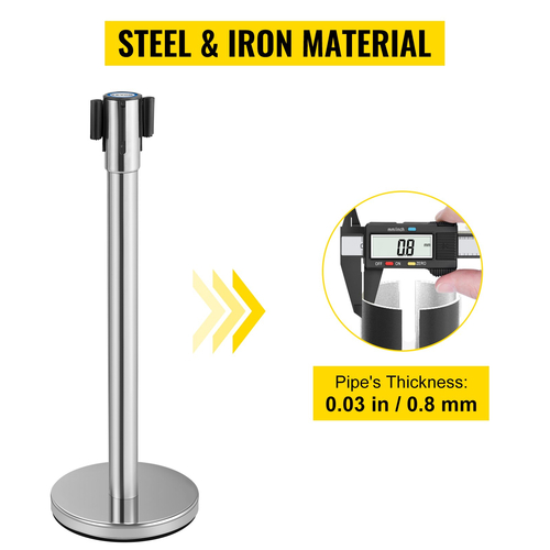 VEVOR Crowd Control Stanchion, Σετ 2 τεμαχίων Stanchion Set, Stanchion Set με 6,6 ft/2 m Μαύρη ανασυρόμενη ζώνη, Silver Crowd Control Barrier με σκυρόδεμα και μεταλλική βάση – Συναρμολόγηση Easy Connect