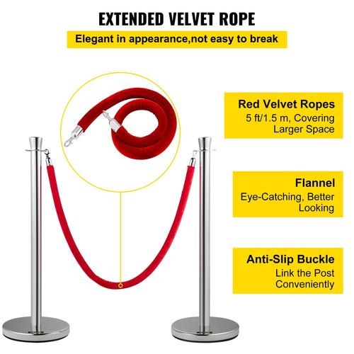 VEVOR Crowd Control Stanchion Stanchion Σετ 2 τεμαχίων με κόκκινο βελούδινο σχοινί