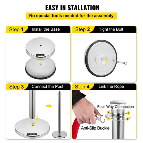 VEVOR Crowd Control Stanchion Stanchion Σετ 2 τεμαχίων με κόκκινο βελούδινο σχοινί