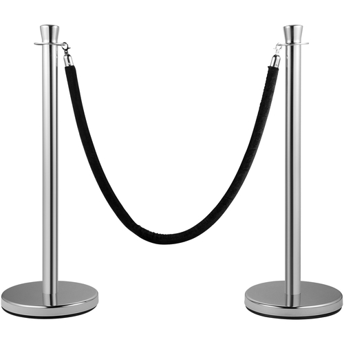 VEVOR Crowd Control Stanchion, Σετ 2 τεμαχίων Stanchion Set, Stanchion Set with 5 ft/1,5 m Black Velvet Rope, Silver Crowd Control Barrier με στιβαρό σκυρόδεμα και μεταλλική βάση - Συναρμολόγηση Easy Connect