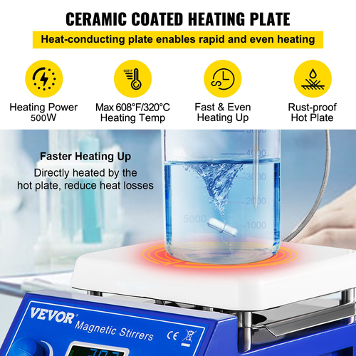 Μαγνητικός αναδευτήρας VEVOR Hotplate, ρυθμιζόμενη ταχύτητα 200-2000 rpm, 5L Μεγάλη χωρητικότητα ανάδευσης με οθόνη LED, Μαγνητικός αναδευτήρας εργαστηρίου με μέγιστη θερμοκρασία θέρμανσης 608°F/320°C, για θέρμανση και ανάμιξη υγρών εργαστηρίου