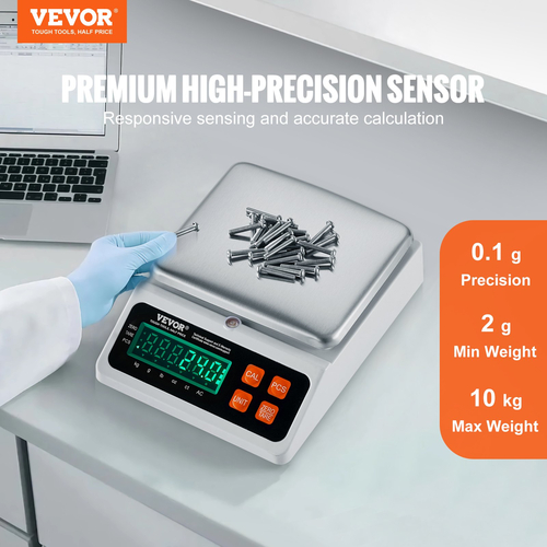 Βιομηχανική ζυγαριά μέτρησης VEVOR, 10 kg x 0,1 g, Ψηφιακή ζυγαριά για ανταλλακτικά και νομίσματα, μονάδες g/kg/lb/oz/ct, ζυγαριά μέτρησης αποθέματος ηλεκτρονικής κλίμακας γραμμαρίων Ζυγαριά μέτρησης κοσμημάτων κουζίνας με οθόνη LED