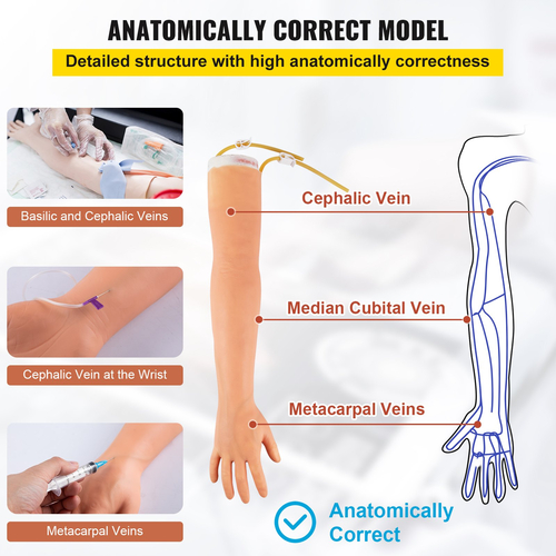 VEVOR Phlebotomy Practice Kit, IV Venipuncture Intravenous Training, High Simulation IV Practice Arm Kit with Carrying Bag, Practice and Perfect IV Skills, για φοιτητές Νοσηλευτές και επαγγελματίες