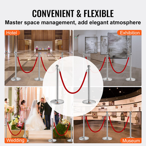 VEVOR Stanchion Post με Velvet Rope, 4-pack Crowd Control Stanchion with 2PCS 5FT Red Velvet Ropes, inox Queue Barrier Line Divier with fillable Plastic Base, Ball Top for Wedding Museum