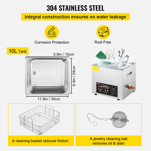 VEVOR 10L Digital Ultrasonic Cleaner Heater Timer Jewelry Glasses Cleaning
